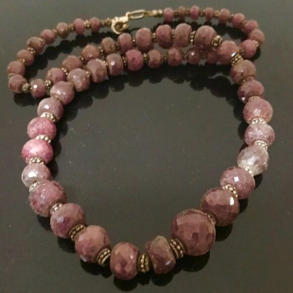 Genuine Ruby Gemstone Natural Sterling Silver 925 Beaded Necklace Untreated